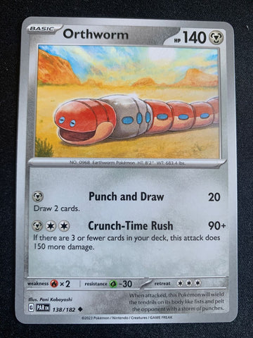 Orthworm (Englisch) 138/182 – Paradoxrift (Karmesin & Purpur) – Pokémon Karte Matt