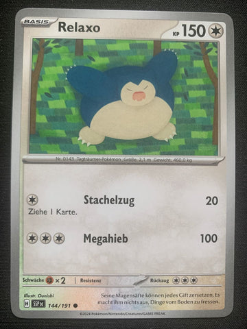 Relaxo 144/191 – Stürmische Funken (Karmesin & Purpur) – Pokémon Karte Matt