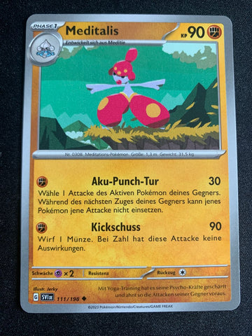 Meditalis 111/198 – Karmesin & Purpur – Pokémon Karte Matt