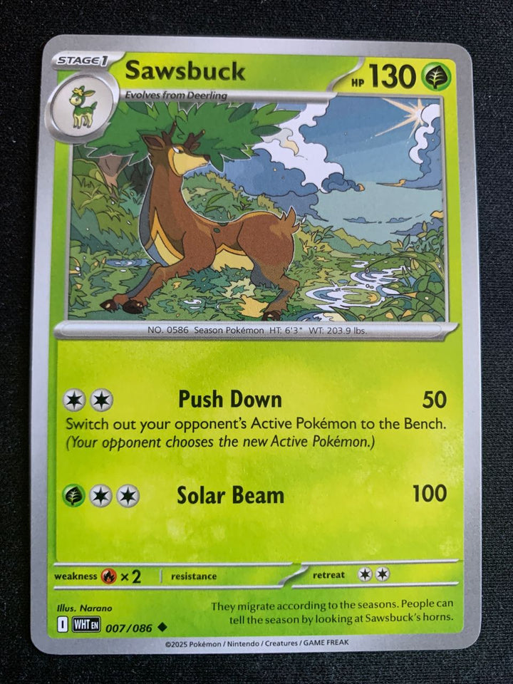Sawsbuck (Englisch) 7/86 – Weiße Flammen (Karmesin & Purpur) – Pokémon Karte Matt