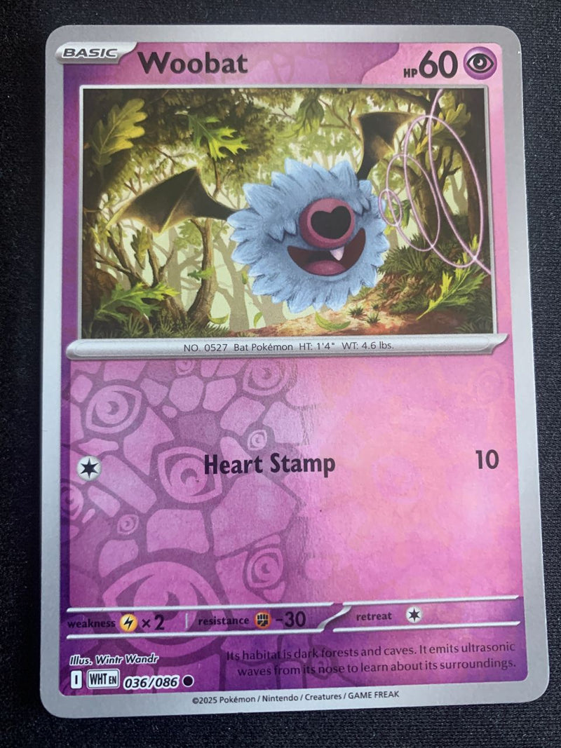 Woobat 36/86 – Weiße Flammen (Karmesin & Purpur) – Pokémon Karte Reverse Holo