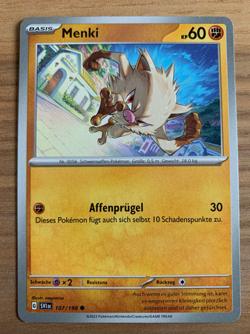 Menki 107/198 – Karmesin & Purpur – Pokémon Karte Matt
