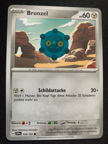 Bronzel 126/191 – Stürmische Funken (Karmesin & Purpur) – Pokémon Karte Matt