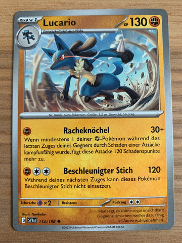Lucario 114/198 – Karmesin & Purpur – Pokémon Karte Matt