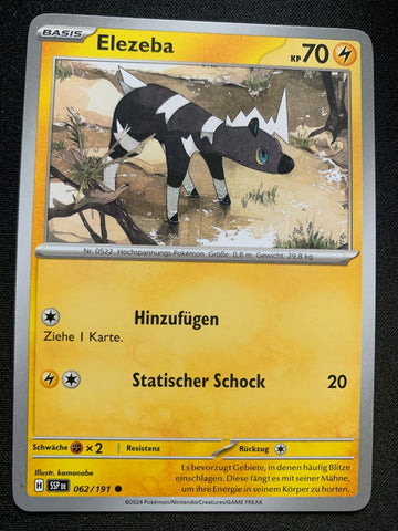 Elezeba 62/191 – Stürmische Funken (Karmesin & Purpur) – Pokémon Karte Matt