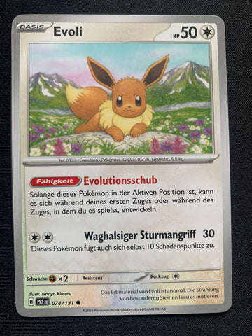 Evoli 74/131 – Prismatische Entwicklungen (Karmesin & Purpur) – Pokémon Karte Matt